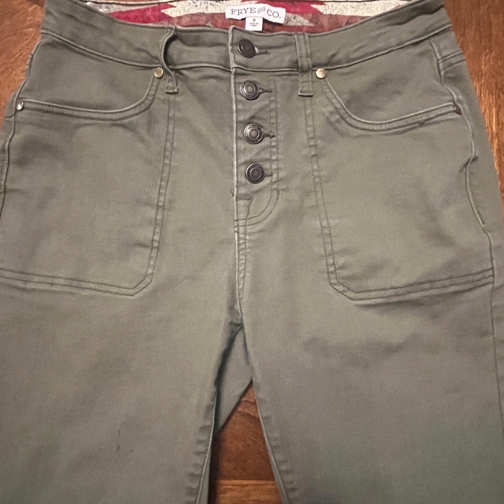 Frye Olive Button-Fly Pants, Size 8